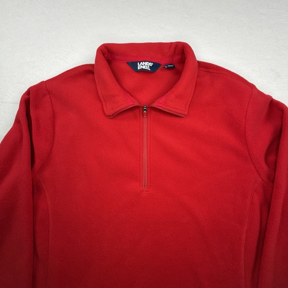 Lands End Mens Red Fleece 1/4 Zip Outdoor Pullover Sweater Preppy Camping‎ Sz 1X